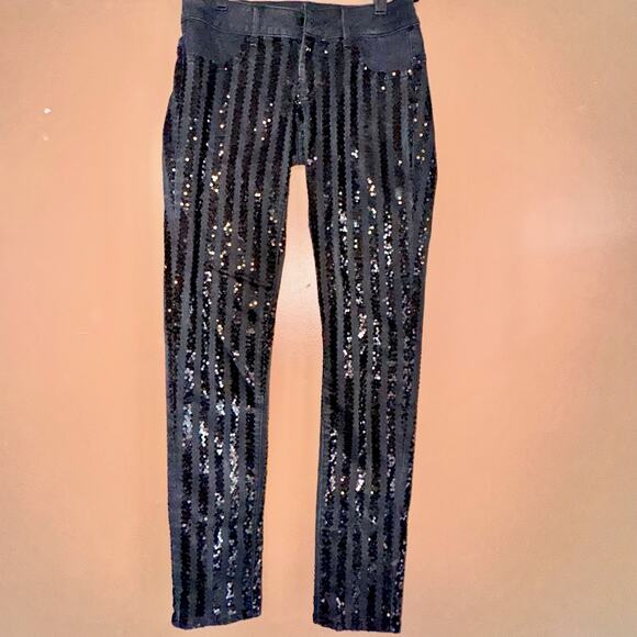 Victoria's Secret Siren Women's Black Sequin Skinny Jeans Size 4 - Picture 6 of 11
